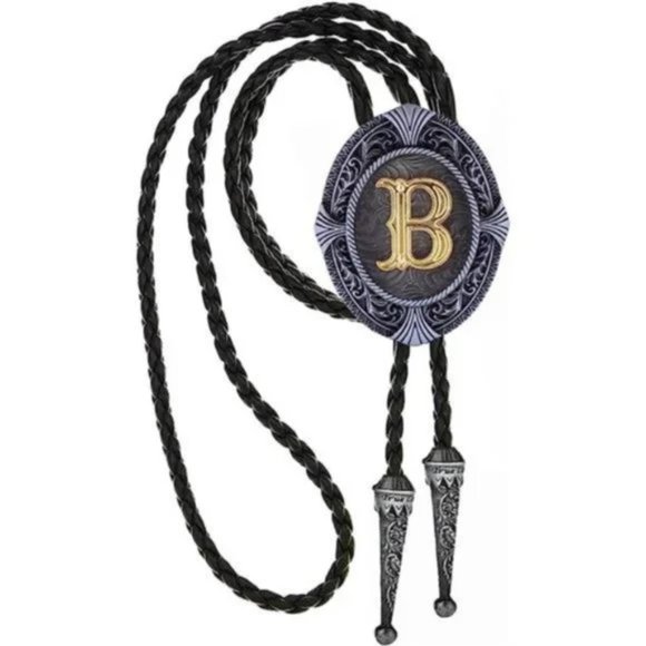 Vintage Bolo tie for Men B All Letters A-Z Initial Western Tie - Picture 4 of 8